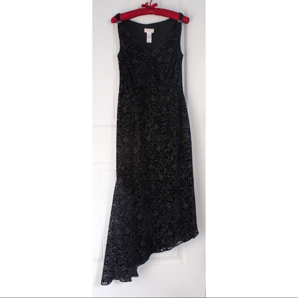 (Sold)Liz Claiborne Fancy Dark Blue V-Neck Sparkly Dress
